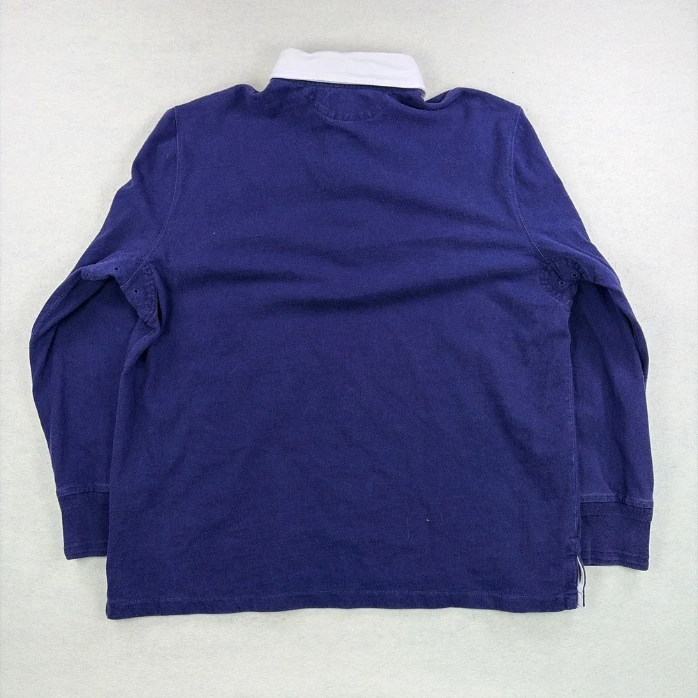 VTG Polo Ralph Lauren Custom Fit Rugby Shirt XL Navy Blue Burgundy Elbow Patch